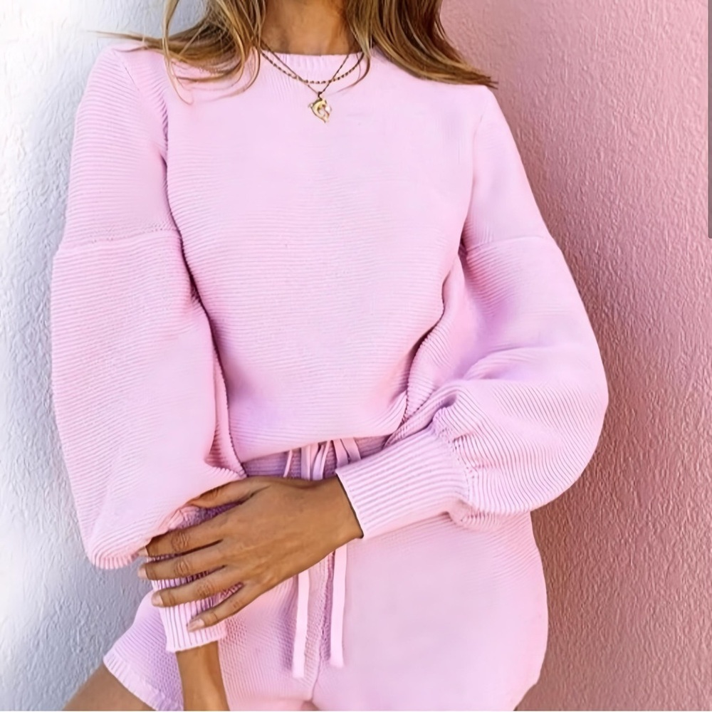Sabo Skirt Pink Taffy Knit Sweater and Shorts Set - Medium